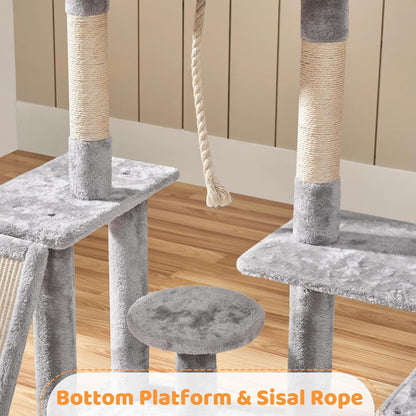 Multi-Level Cat Tree Cat Tower for Indoor Cats, Cat Condo with Scratching Posts, Cat Furniture Play Center, Plush Perch, Rotatable Cat Tree for Kittens/Large Cat, Light Gray