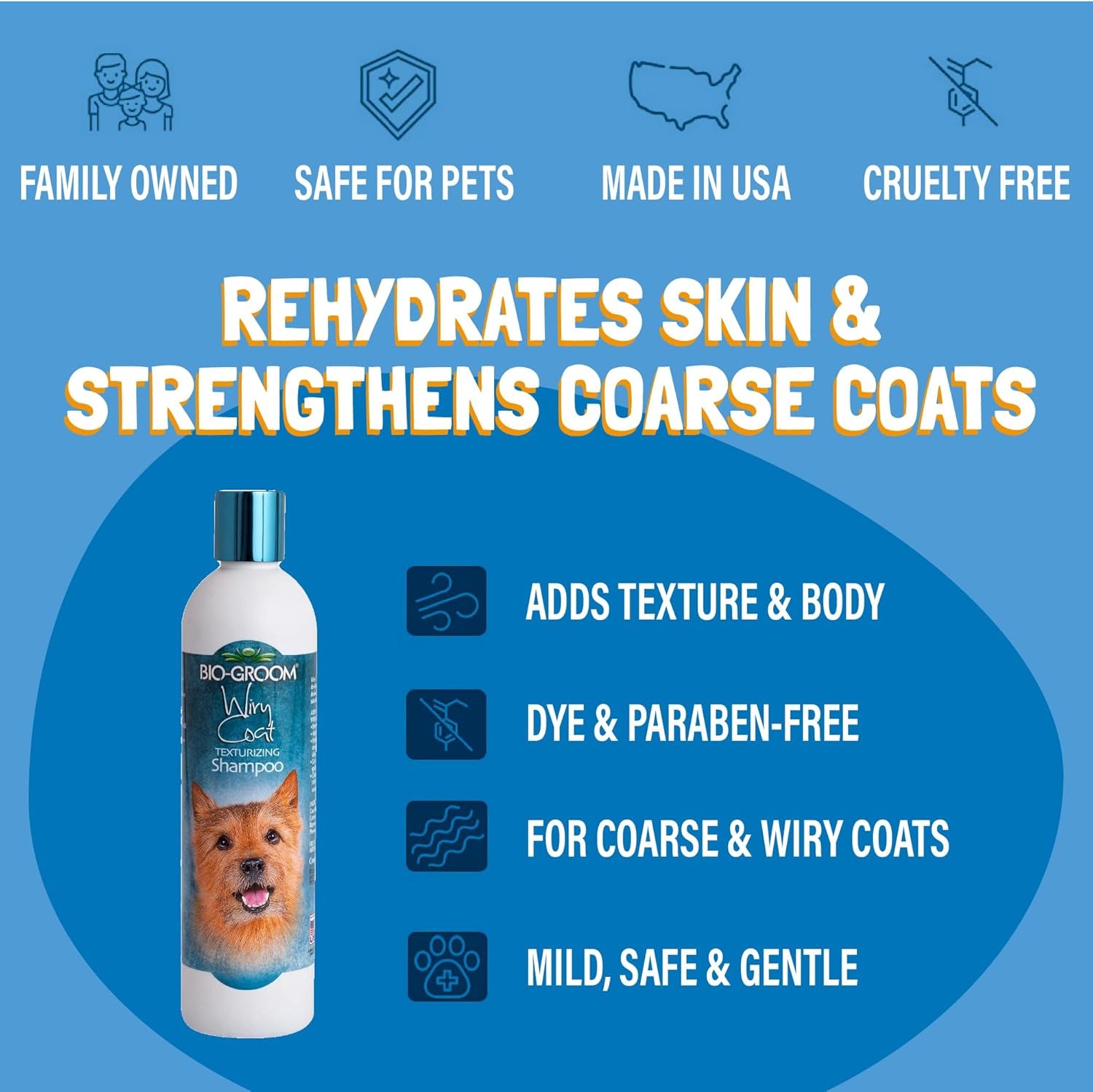 Wiry Coat Dog Shampoo – Tearless, Dog Bathing Supplies, Puppy Wash, Cat & Dog Grooming Supplies, Cruelty-Free, Made in USA, Texturizing Shampoo, Dog Products – 12 Fl Oz 1-Pack